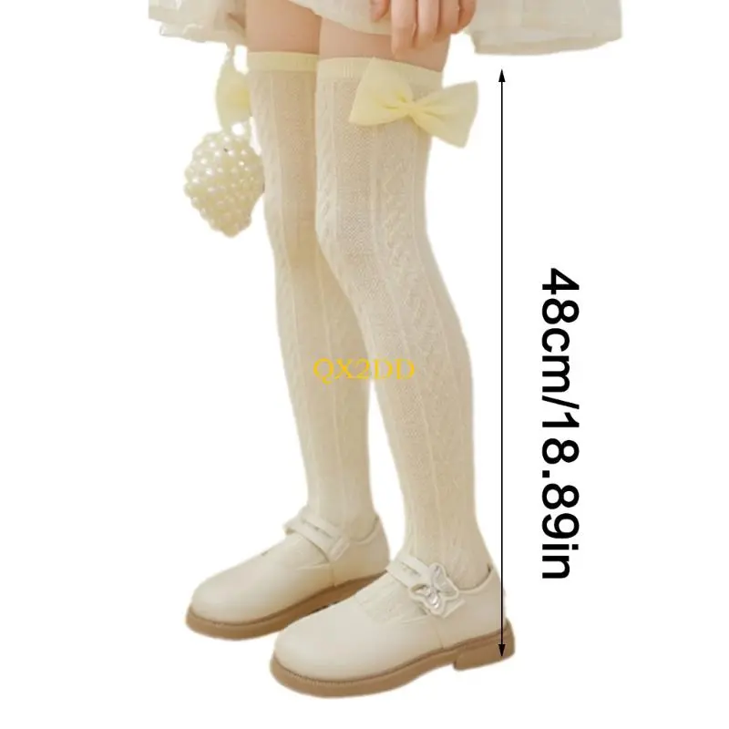 Nonslip Over Knee Socks for Girls Soft Cotton Blend Decorative Lace and Bowknot Detail Comfortable Daily Wear