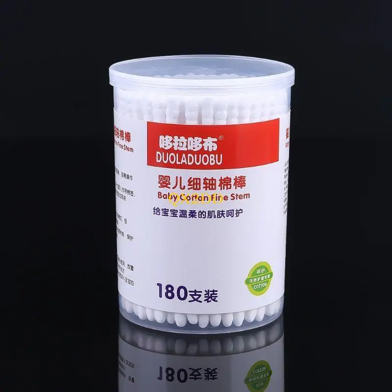 QX2D 180xDual-use Paper Cotton Swab Baby Clean Ear Mouth Ear Nose Belly Button