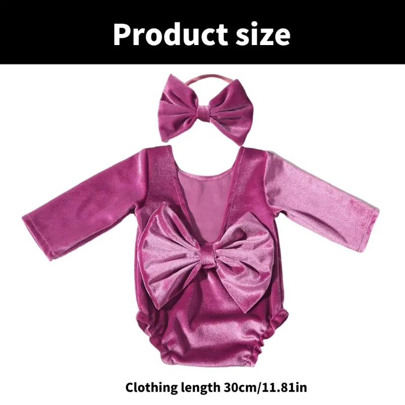 Newborn Velvet Romper Newborn Photo Props Girl Headband Set Infant Photoshoot Clothes
