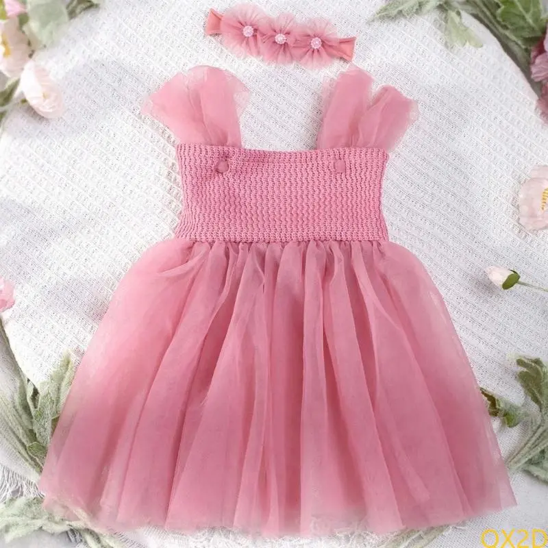 Newborn Photography Tulle Dress With Matching Headband Infant Celebration Tulle Dress for 0-1 Month Baby