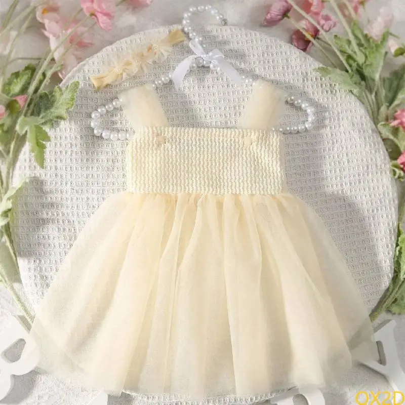 Newborn Photography Tulle Dress With Matching Headband Infant Celebration Tulle Dress for 0-1 Month Baby