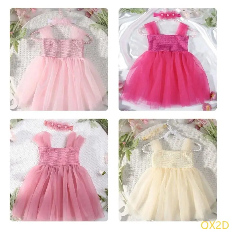 Newborn Photography Tulle Dress With Matching Headband Infant Celebration Tulle Dress for 0-1 Month Baby