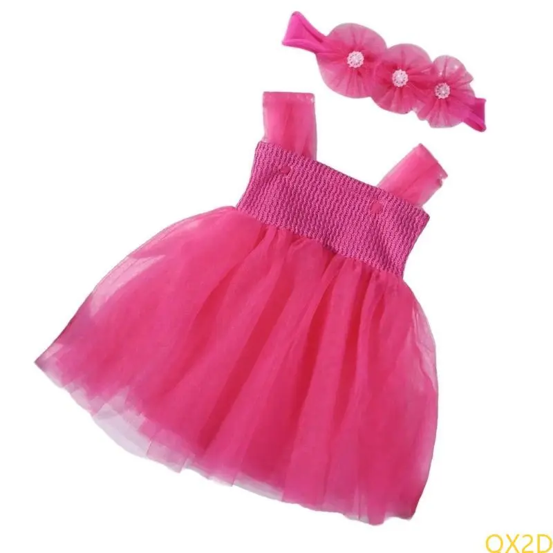 Newborn Photography Tulle Dress With Matching Headband Infant Celebration Tulle Dress for 0-1 Month Baby