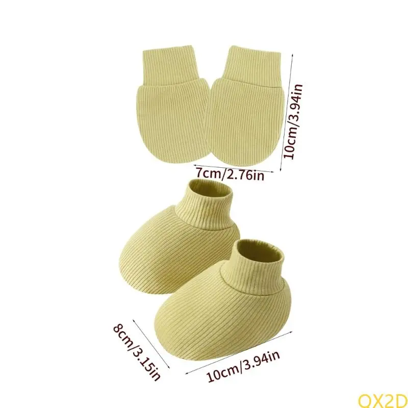 Set of 2pcs Newborns Socks and Mittens Set Elastic Edges Anti Slip Gloves Solid