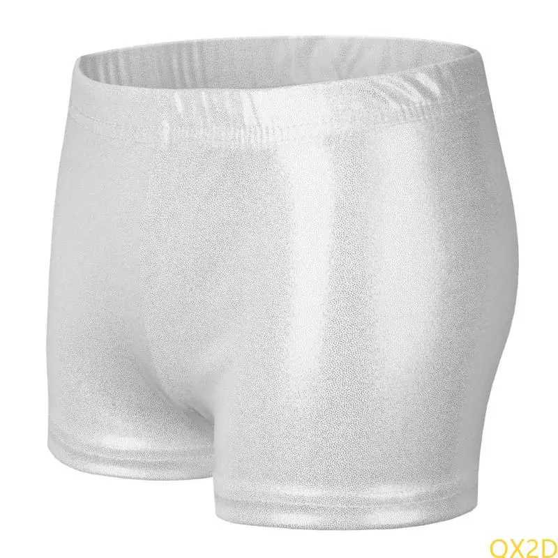QX2D High Stretch Dance Leggings Short Bottoming Pants for Kids Gym Bronzing Shorts