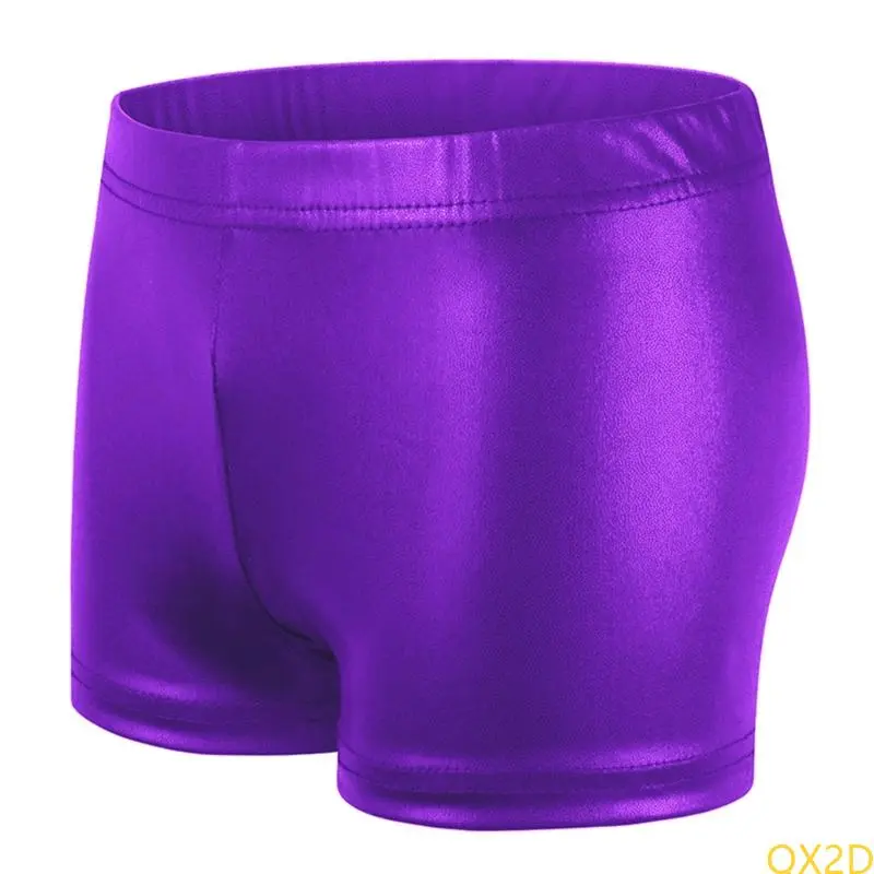 QX2D High Stretch Dance Leggings Short Bottoming Pants for Kids Gym Bronzing Shorts