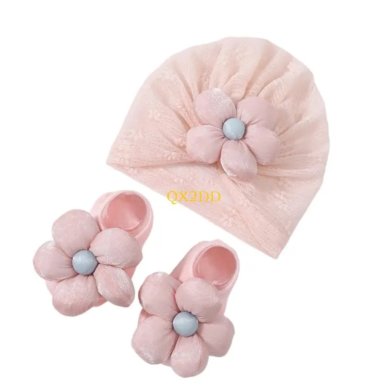 Breathable Cotton Hospital Caps Newborns Baby Hat Soft Lightweight Bonnet Socks for 0-12 Months Girls Summer Outfit