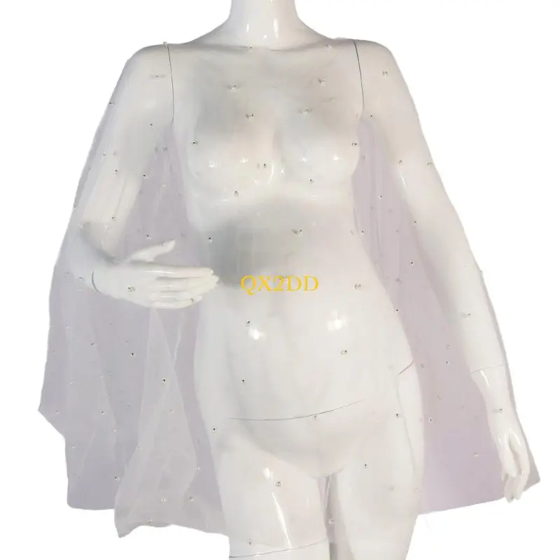 QX2D Stylish Pregnant Photography Cape Cloak Props Feature Sheer Fabric and Secure Pearls Embellishments for