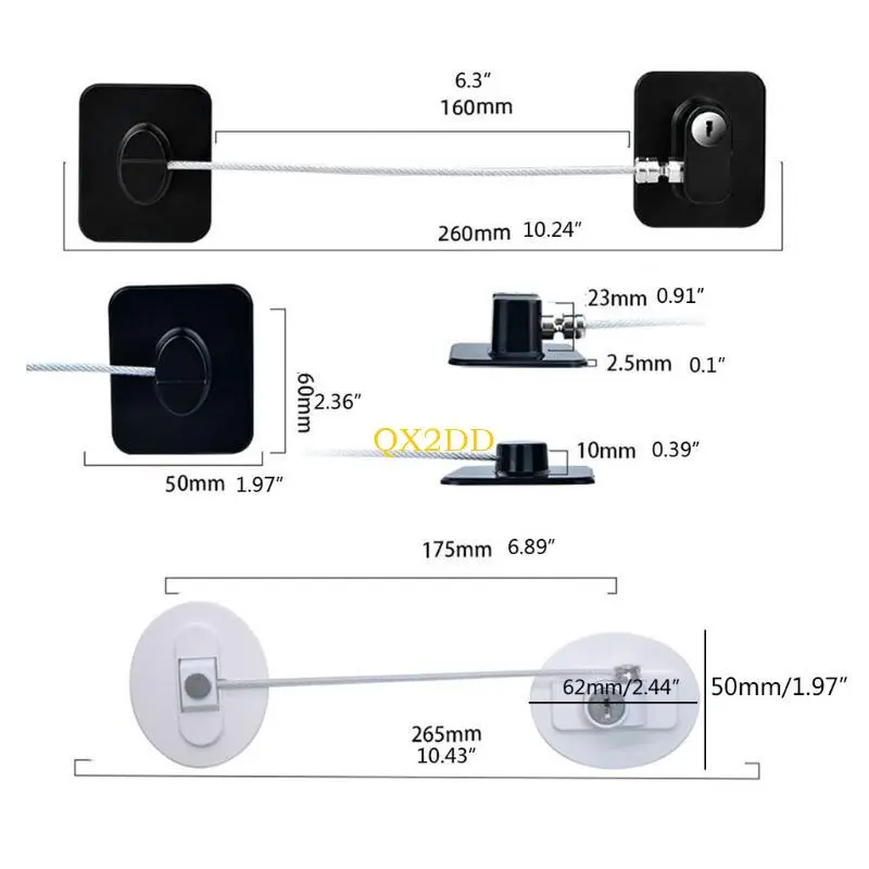 Kids Baby Security Locking Keyed Opening Restrictor Fridge Lock Child Safety Lock Window Door Cable Lock with Adhesive