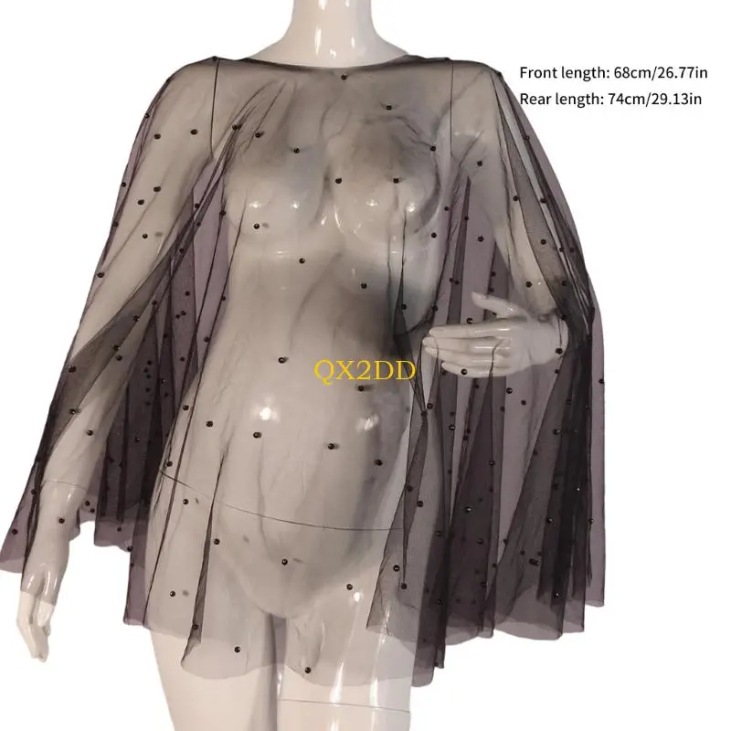 QX2D Stylish Pregnant Photography Cape Cloak Props Feature Sheer Fabric and Secure Pearls Embellishments for