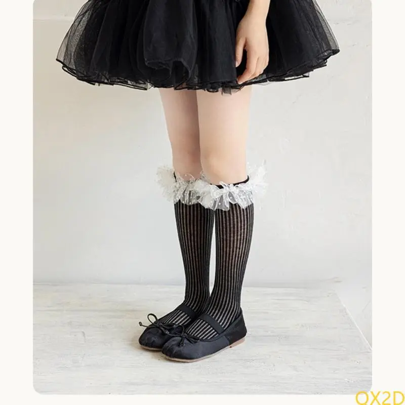 Adjustable Lace Trimmed Socks Over Knee Stockings for Kids Formal Daily Clothing