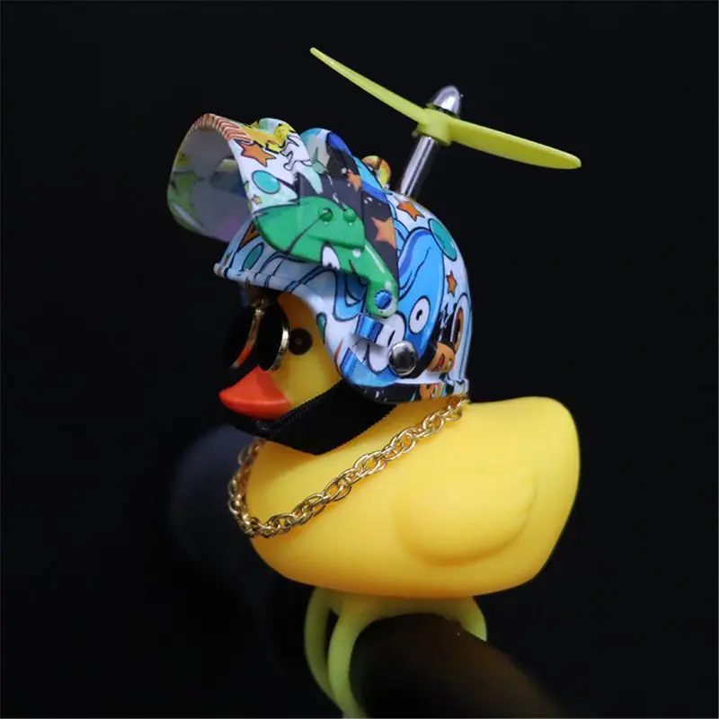 Rubber Duck Toy Car Ornaments Yellow  Dashboard Decorations with Propeller Helmet for Adults, Kids