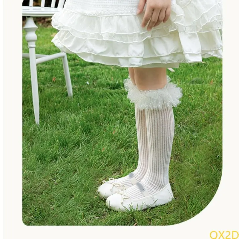 Adjustable Lace Trimmed Socks Over Knee Stockings for Kids Formal Daily Clothing
