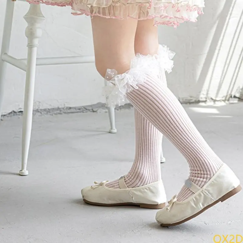 Adjustable Lace Trimmed Socks Over Knee Stockings for Kids Formal Daily Clothing
