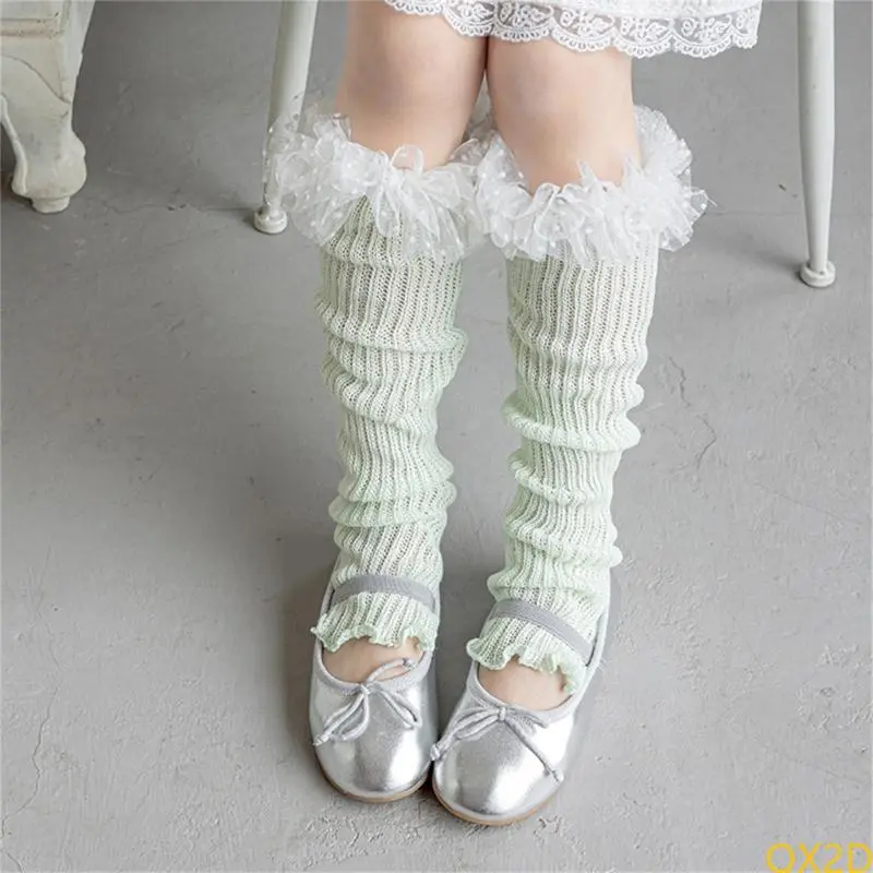 QX2D Elastic Lace Trimmed Leg Warmer Soft & Comfortable Cotton Socks for Kids 3-13T