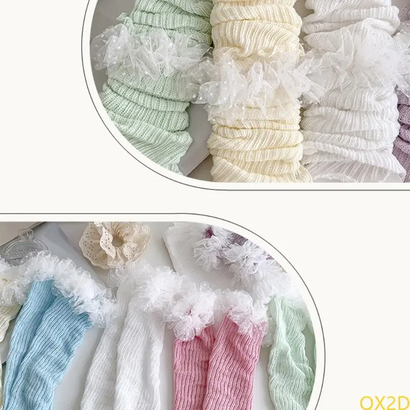 QX2D Elastic Lace Trimmed Leg Warmer Soft & Comfortable Cotton Socks for Kids 3-13T