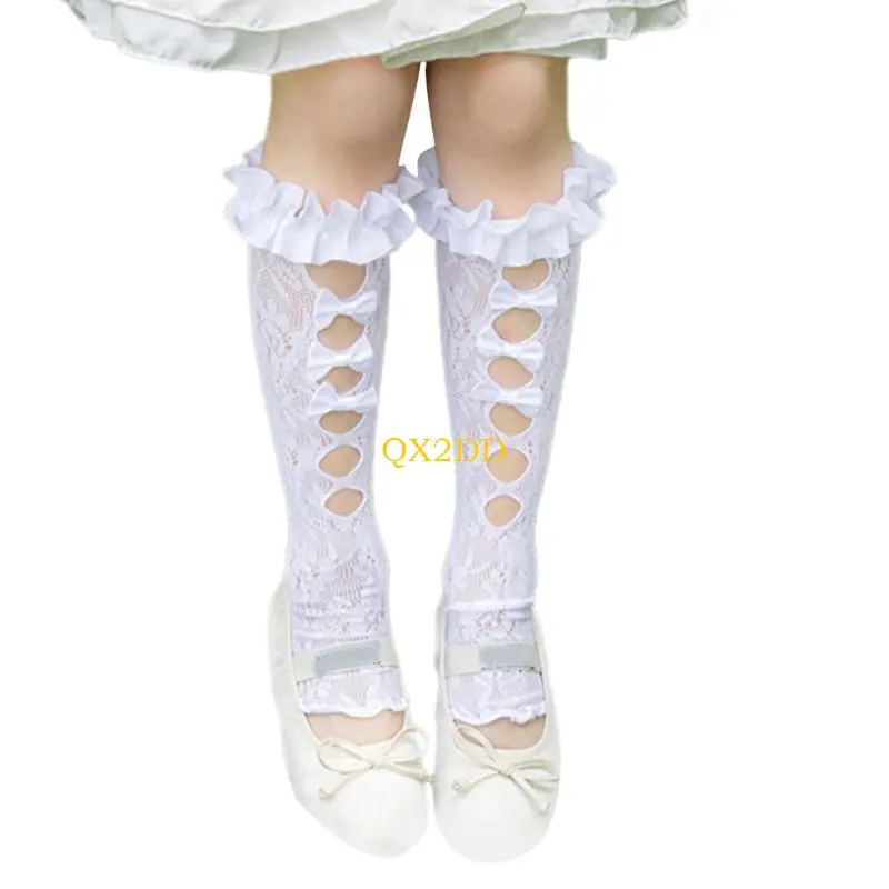 Girls Cotton Leg Warmer Lace Bowknot Design Breathable Stretchy for Daily Wear