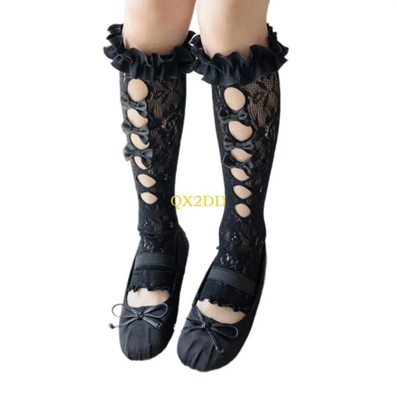 Girls Cotton Leg Warmer Lace Bowknot Design Breathable Stretchy for Daily Wear