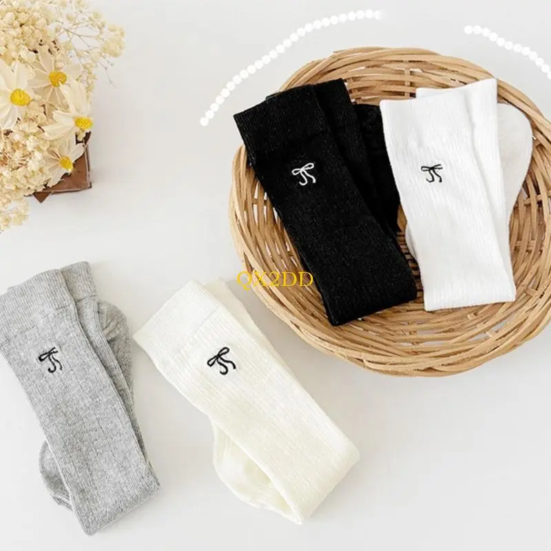 QX2D Stretchable Mesh Pattern Toddler Girls Socks Lightweight Summer Footwear Bowknot Charm with Nonslip Cuffs Design