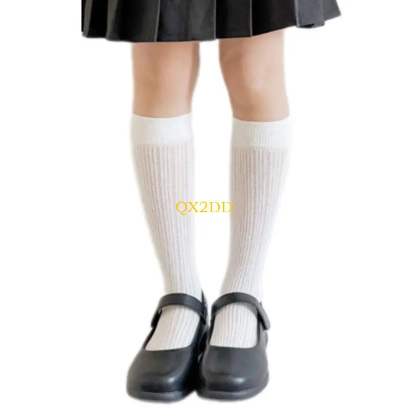 QX2D Stretchable Mesh Pattern Toddler Girls Socks Lightweight Summer Footwear Bowknot Charm with Nonslip Cuffs Design