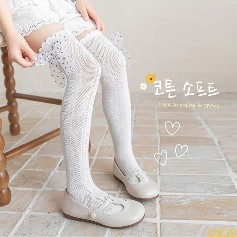 Infants Delicate Lace Bowknot Socks Knee Length Socks Breathable Mesh Design