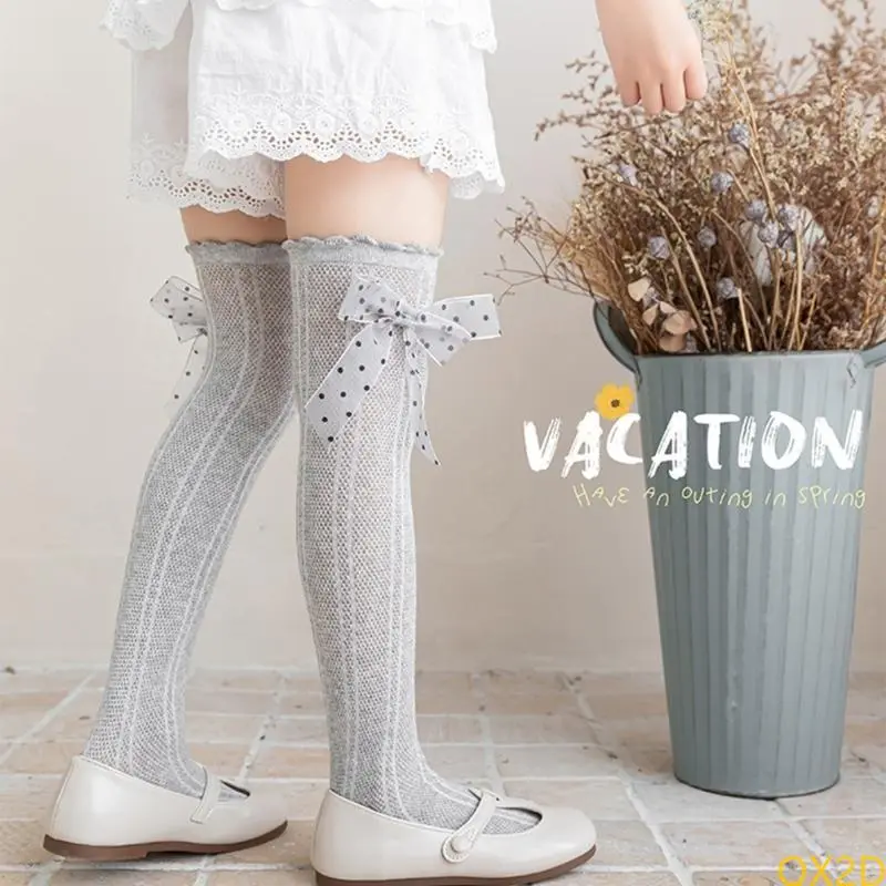 Infants Delicate Lace Bowknot Socks Knee Length Socks Breathable Mesh Design