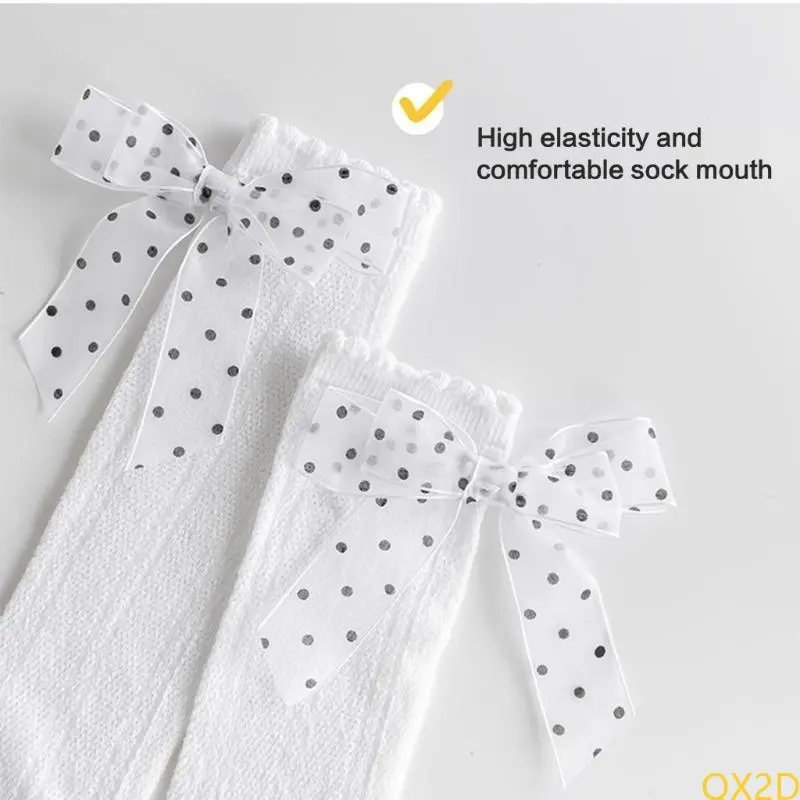 Infants Delicate Lace Bowknot Socks Knee Length Socks Breathable Mesh Design