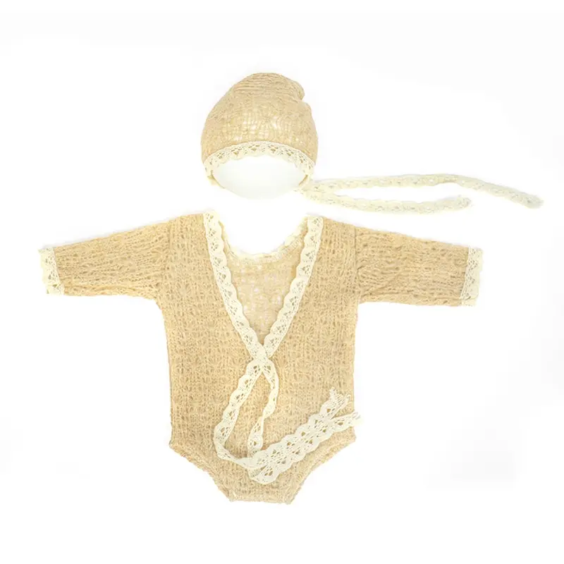 Knitting Mohair Photography Props Baby  Outfits with Headwear Romper Skin-Friendly Dress for Newborns 2Pieces Dropshipping