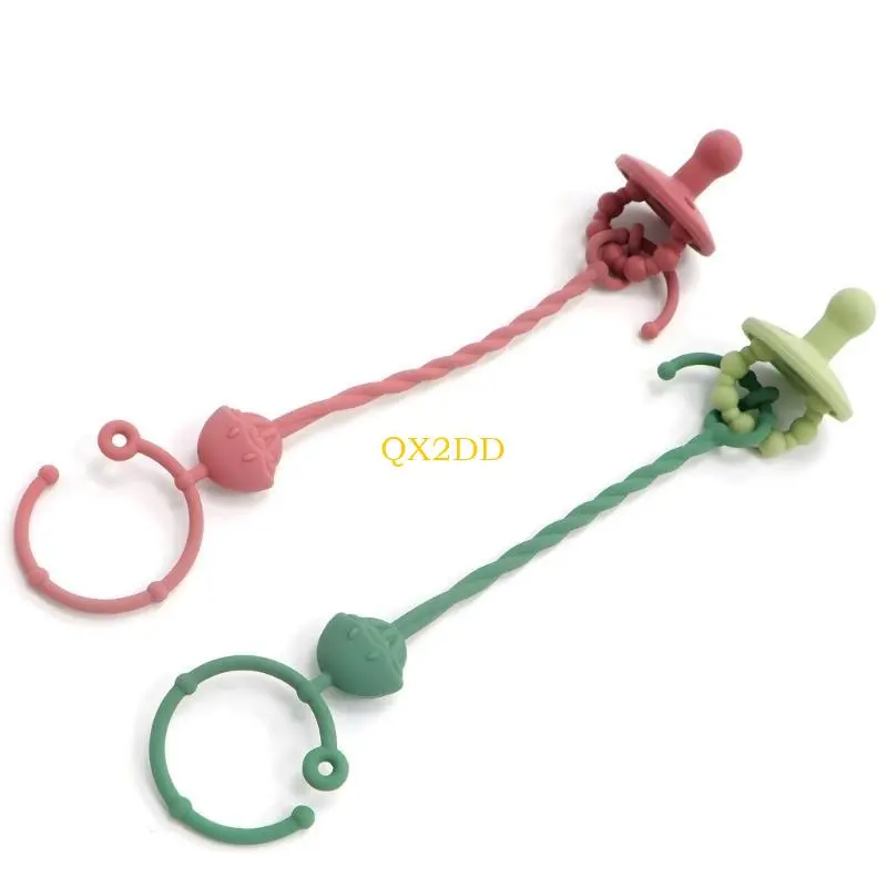 QX2D Teething Toy Safety Chain, Soft Stretchable Silicone Pacifier Lanyard Adjustable
