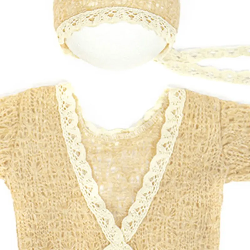 Knitting Mohair Photography Props Baby  Outfits with Headwear Romper Skin-Friendly Dress for Newborns 2Pieces Dropshipping