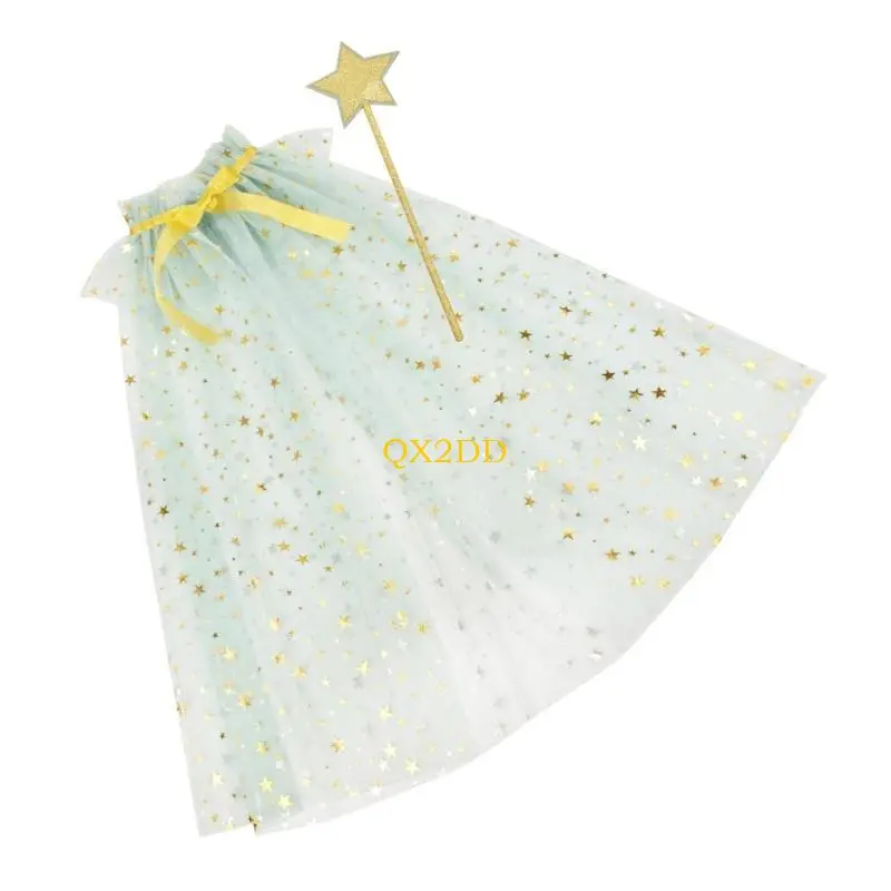 2pcs Kids Star Wand and Soft Tulle Cloak Props for Birthday and Masquerade