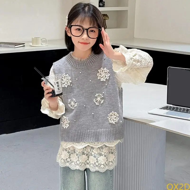 QX2D Elegant Lace Skirt For Girls Soft Fart Curtain with Embroidered Floral Design