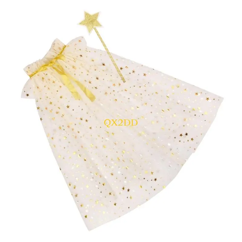 2pcs Kids Star Wand and Soft Tulle Cloak Props for Birthday and Masquerade