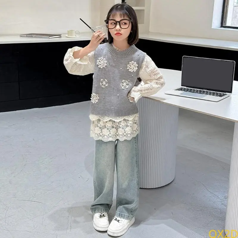 QX2D Elegant Lace Skirt For Girls Soft Fart Curtain with Embroidered Floral Design