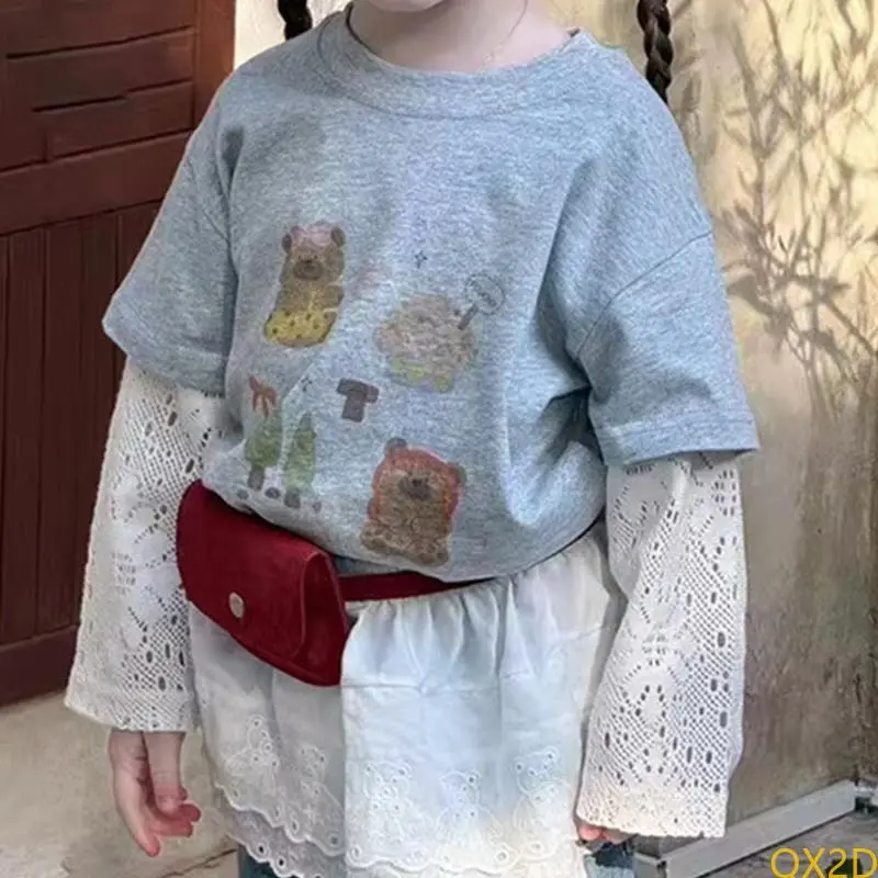 2025 Children's Little Fart Curtain Girls Layering Small Skirt Double-Layer Lovely Lace Trimmed Skirt Comfortable