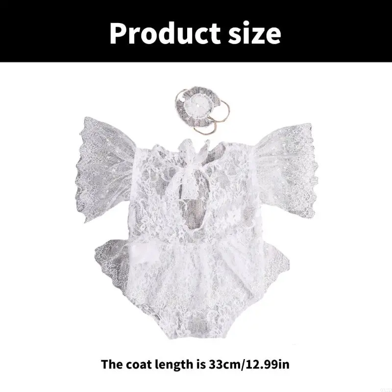 Lace Flower Jumpsuit and Hairband Set for Baby Photoshooting Photo Posing Props Outfit Newborn Photography Accessories
