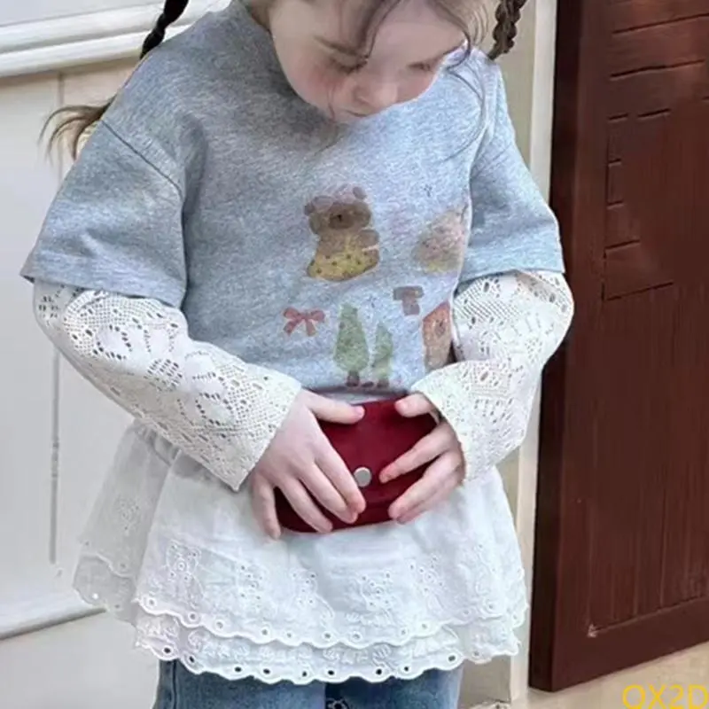 2025 Children's Little Fart Curtain Girls Layering Small Skirt Double-Layer Lovely Lace Trimmed Skirt Comfortable