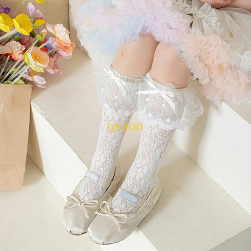 QX2D Sweet Dance Socks with Breathable Fabric Detail, Bowknot Detailing
