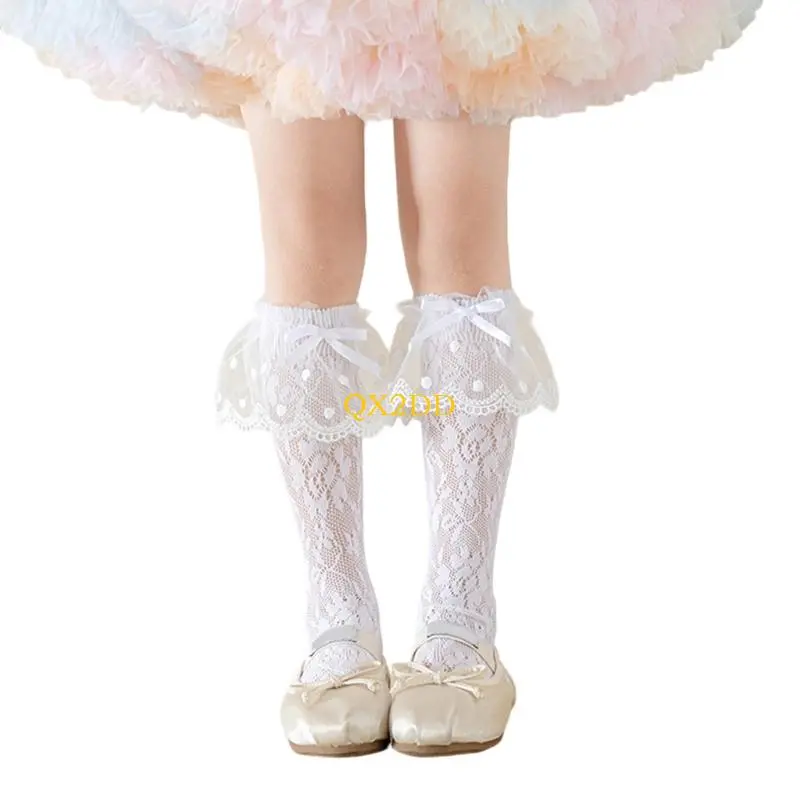 QX2D Sweet Dance Socks with Breathable Fabric Detail, Bowknot Detailing
