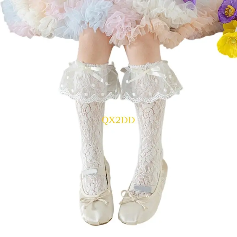 QX2D Sweet Dance Socks with Breathable Fabric Detail, Bowknot Detailing
