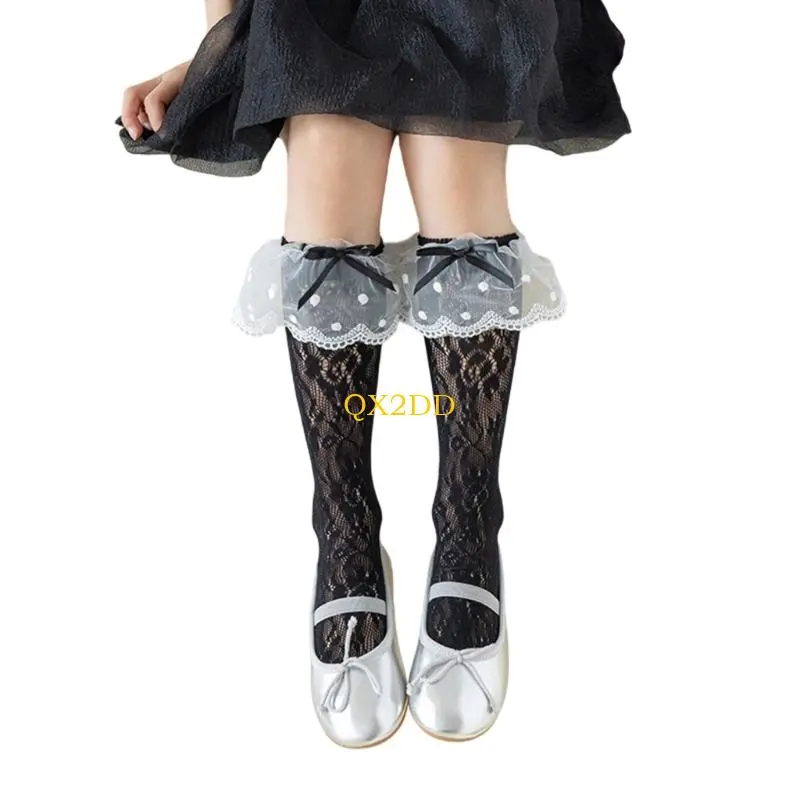 QX2D Sweet Dance Socks with Breathable Fabric Detail, Bowknot Detailing
