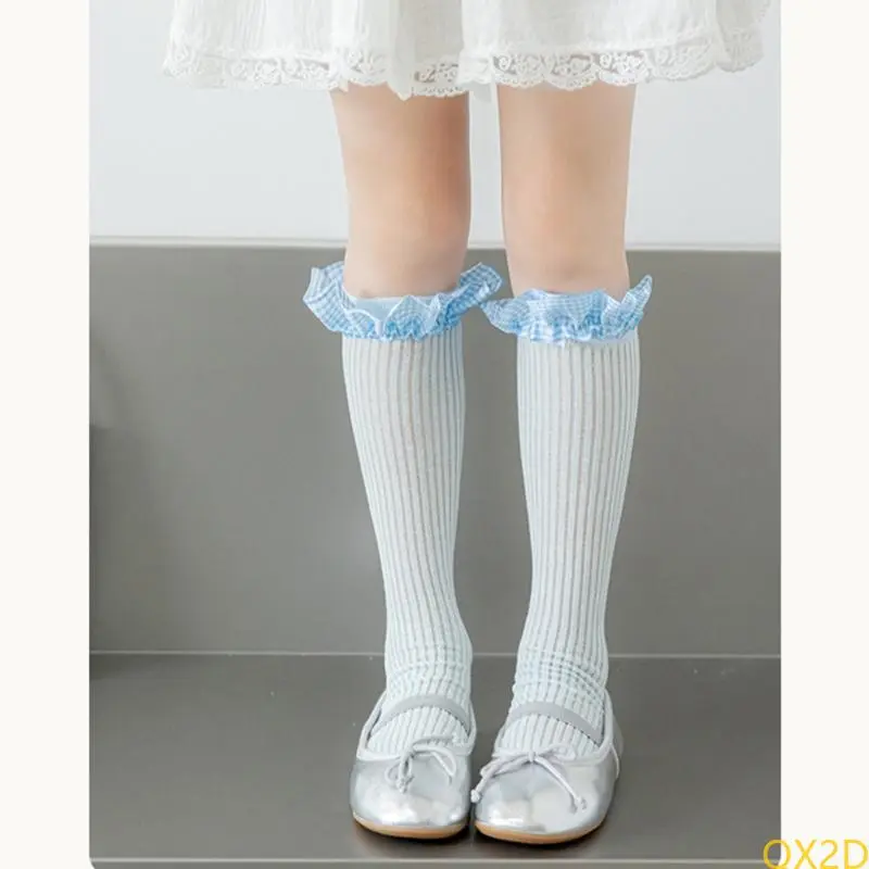 QX2D Stretchy Breathable Kids Socks Checkered Pattern Socks Lovely Trimmed