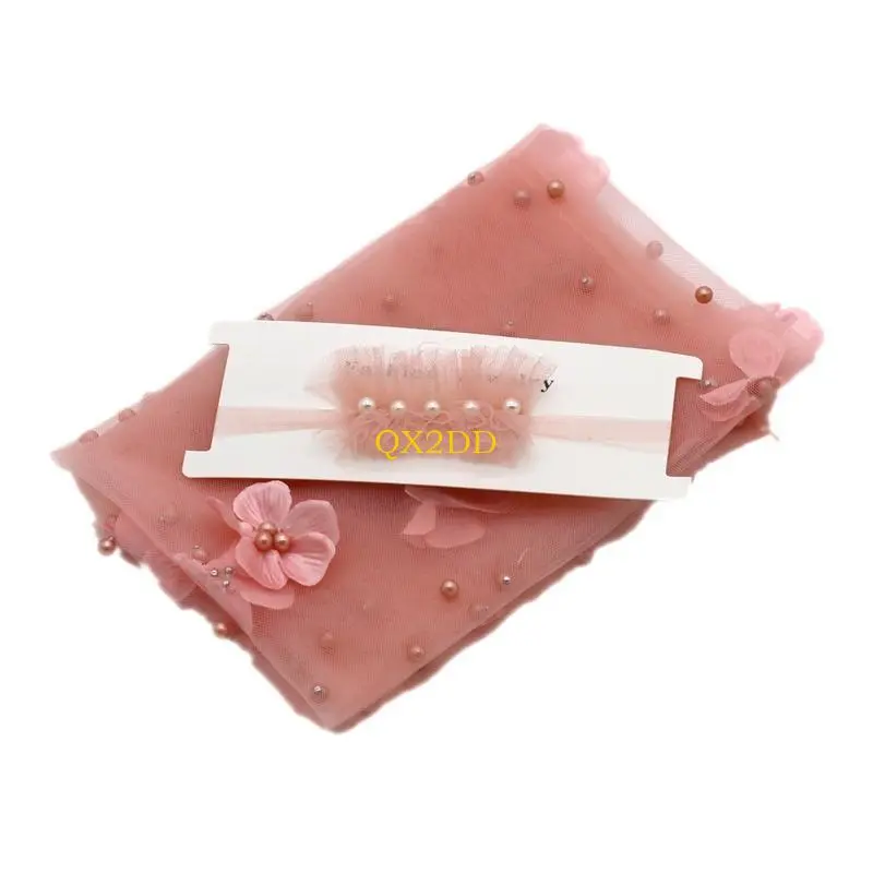2Pcs Newborn Baby Photography Props Long Wrap Beads Flower Decoration DIY Girl Boy Photo Props Blanket with
