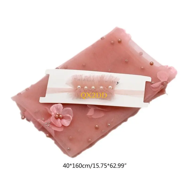 2Pcs Newborn Baby Photography Props Long Wrap Beads Flower Decoration DIY Girl Boy Photo Props Blanket with