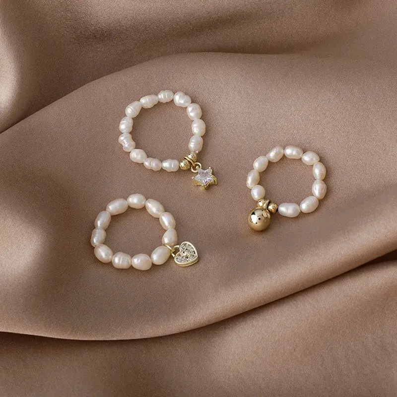 Freshwater Pearl Ring Fashion Exquisite Star Love Heart Pearl Rings for Women Wedding Party Jewelry Sweet Accessories Girls Gift