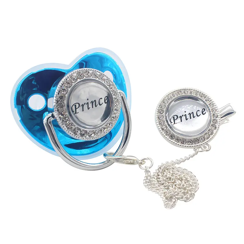 Blue Luxury Pacifiers Newborn Baby Bling Pacifier Clips BPA Free Silicone Nipple Letter Dummy Soother Feeding Holder Baby Shower