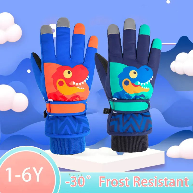 Children's Ski Gloves Kids Windproof Gloves Plus Velvet Mittens Winter Warm Thick Snowboard Snow Gloves Skiing Riding Boy Mitten