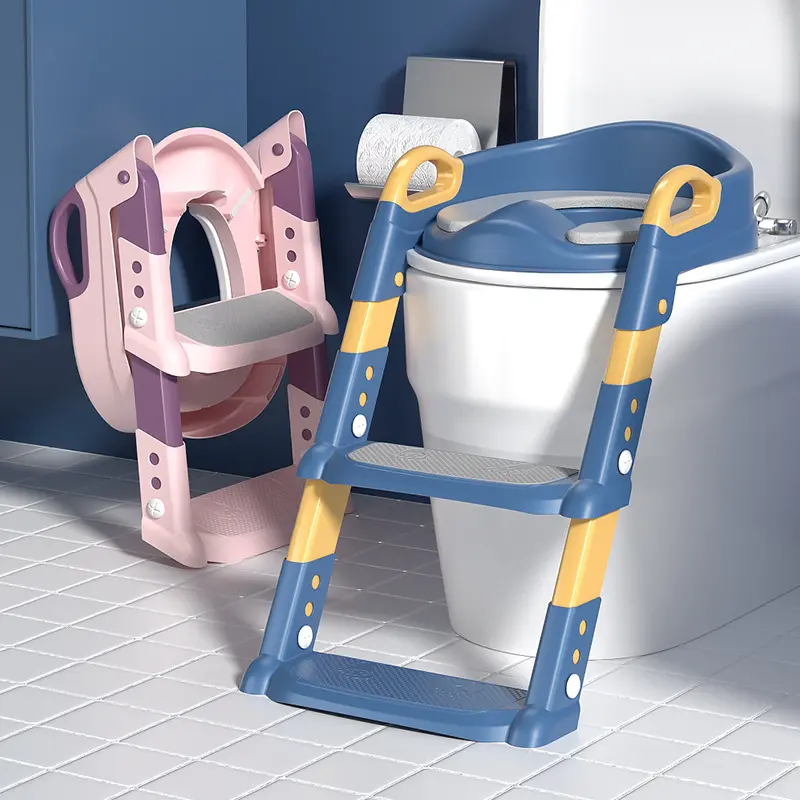 Baby Potty Chair Foldable Children Toilet Rack Step Foot Stool Stair Style Seat Adjustable Kids Training Potty Ladder with Mat