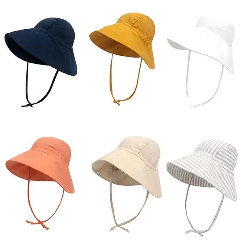 Spring Baby Hat for Girls Boys Cotton Linen Big Brim Caps Summer Kids Bucket Hats Breathable Outdoor Beach Travel Kids Cap 2M-4Y