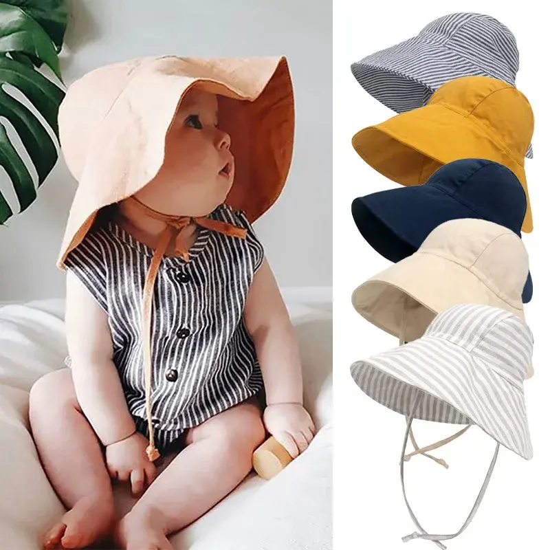 Spring Baby Hat for Girls Boys Cotton Linen Big Brim Caps Summer Kids Bucket Hats Breathable Outdoor Beach Travel Kids Cap 2M-4Y